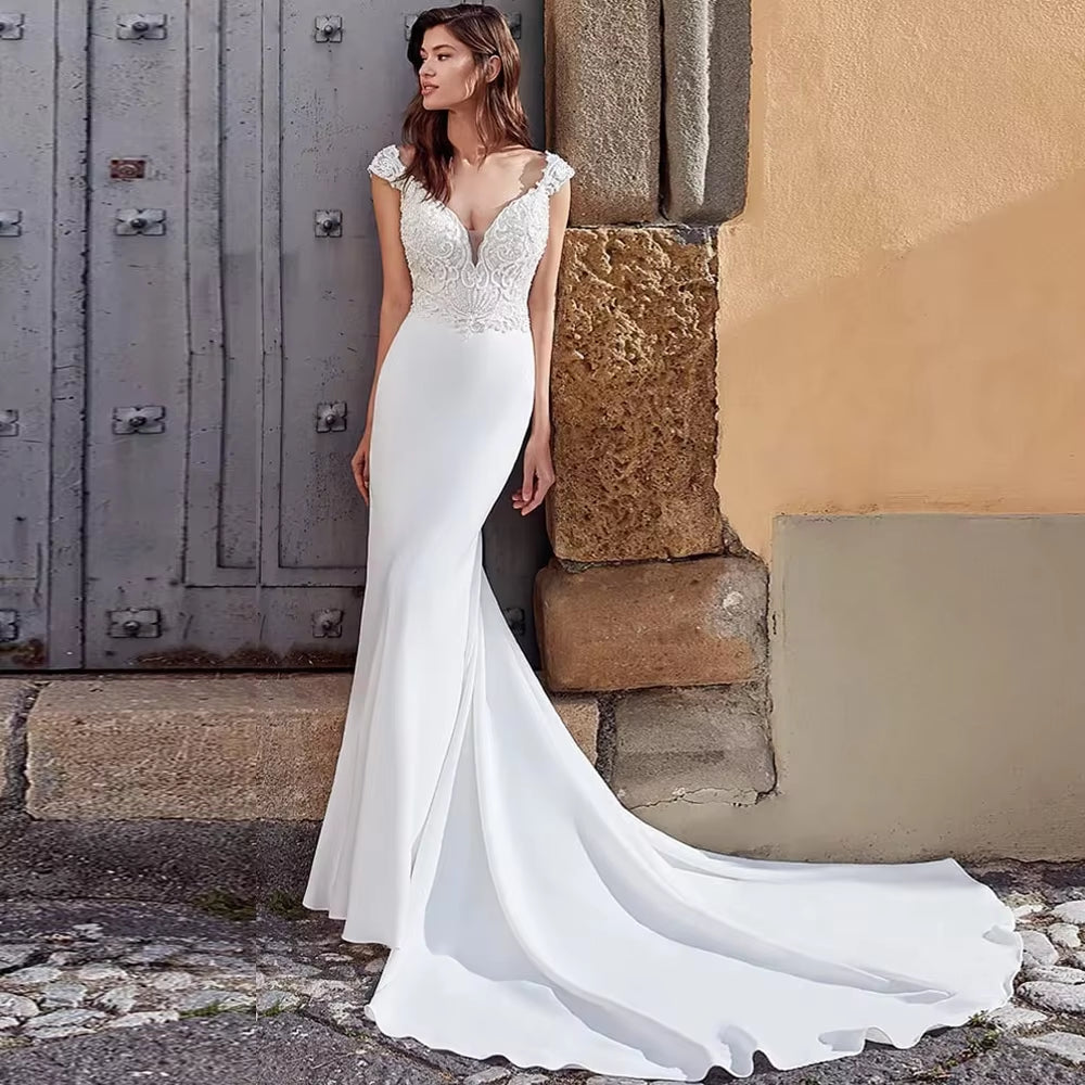 Vestido De Noiva Sereia Satin Mermaid Wedding Dresses Simple Bruidsjurken Beading Appliques Abiti Da Sposa Bridal Gown Gelinlik